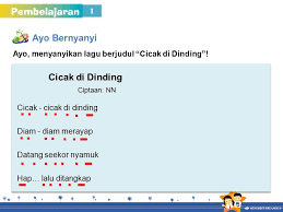 Notasi lagu cicak di dinding not angka dan not balok partitur lagu anak youtube. Pembelajaran 1 Tema 1 Subtema 1 Tematik Kelas 3 Sd Ppt Download