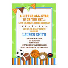 All Star Sports Baby Shower Invitation Card Zazzle Com Baby Shower Invitation Cards Sports Baby Shower Invitations Sports Baby Shower