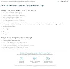 Quiz Worksheet Product Design Method Steps Study Com
