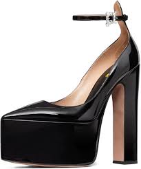 FSJ Women Pointed Toe Chunky Heel Ankle Strap Pumps High Platform Block Heel with Rhinestone Buckle Fashion Shoes Size 4-15 US - Product from Amazon.com