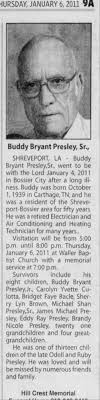 Obituary for Buddy Bryant Presley, 1939-2011
