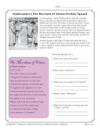 Shakespeare S The Merchant Of Venice Portia S Speech Reading Worksheet The Merchant Of Venice Teaching Shakespeare St Marks Square Venice
