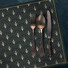 Napperons en papier doré, chemin de table or, sets de table mariage. Set De Table Art Deco Jean Noir Chic 35x50cm