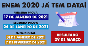Os candidatos que vão realizar o enem 2021 já estão buscando informações de como vai ser o processo de admissão deste ano, o planejamento e. Nova Data Do Enem 2020 17 E 24 De Janeiro De 2021
