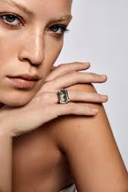 East West Green Amethyst Ring