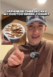 Trying the viral 2 ingredient Japanese Cheesecake trend using Kirkland  brand nonfat Greek yogurt from Costco. If you like things a little more  sweet, I would mix in some maple syrup or honey! ...