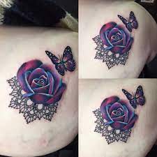 Rose With Lace And Butterfly Lace Tattoo Lace Rose Tattoos Rose And Butterfly Tattoo
