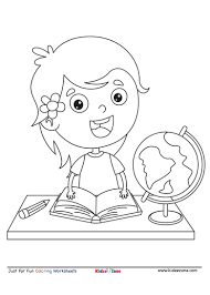 Kid Studying With Globe Coloring Page Kidzezone