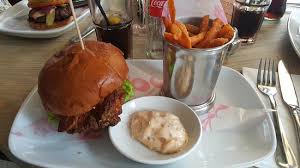 Buttermilk Chicken Burger With Sweet Potato Fries Picture Of Bill S Cardiff Bay Tripadvisor