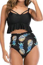 Amazon Com Swimsuits For Women Two Piece High Waisted Bikini Bottoms Halter Ruffled Flounce Crisscro Womens High Waisted Bikini Bikinis Swimsuits High Waisted