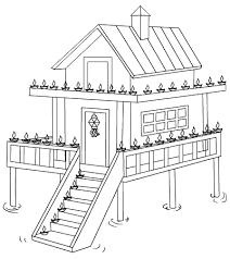 Stilt House Decorated With Diwali Lights House On Stilts House Colouring Pages House Drawing For Kids
