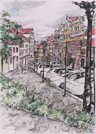 Korean2rise and is about angle, architectural. Colourfull Houses On Cobbled Streets Drawing By Tejbir Singh Saatchi Art