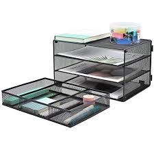 Wall mount file holder basket organizer wire mesh paper sorter black. Easepres Paper Organizer Tray 3 Tier Mesh Desk File Organizer Letter Sorter Holder With Drawer For Home Office Black Pricepulse