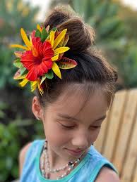 Ruffled Hibiscus Hair Clip: Tahitian Floral Headdress, Costume Piece