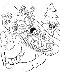 Color in this picture of sledding and others with our library of online coloring pages. Coloring Page Of Children Sledding In Snow Stock Photo Picture And Royalty Free Image Image 126584202