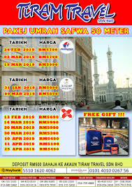 Bayaran secara ansuran di terima dan boleh di bayar secara cash atau bank in. Iklan Pakej Umrah 2018 2019 Tiram Travel Sdn Bhd Tiram Travel Haji Umrah Ziarah
