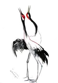 Artwork Japanese Art Black And White Japanese Crane Dance Two Cranes Original Watercolor Minimalist Painting Black White Red Japanese Cranes Bird Minimalist Painting Watercolor Bird Bird Art