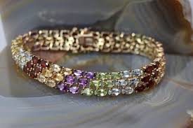 Vintage Multi Gemstone Bracelet 7 5 Gold Wash Sterling Etsy Multi Gemstone Bracelet Gemstones Gemstone Bracelet
