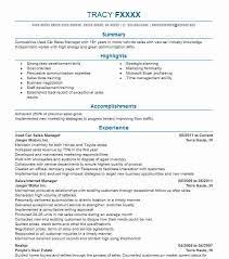 A car salesperson typically reports to the dealership manager or automotive general manager at a. Used Car Sales Manager Resume Example Manager Resumes Livecareer