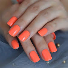 Amazon Com Echiq Neon Fake Nails Short For Daily Wear Square Natural Shape Glossy Gel Nails Orange Pink Simple Tips With Adhesive Beauty Short acrylic nails should in no case be underestimated since the number of ideas to play around with is still huge.