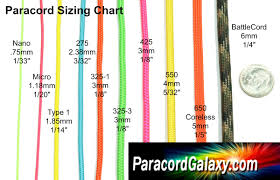 Paracord Size Chart Paracord Bracelets Paracord Supplies