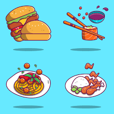 10 high quality fried chicken pictures clipart in different resolutions. Spaghetti Sushi Hamburger And Fried Chicken Cartoon Designs 1427304 Vector Art At Vecteezy