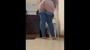 BBW stepmom MILF pissing then pulls up tight jeans and thong barefoot your  POV