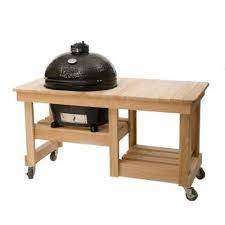 Primo Oval Lg 300 Ceramic Smoker Grill On Cypress Table Kamado Grill Table Grill Table Ceramic Grill