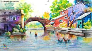 How To Draw A Very Easy And Simple Colorful Landscape Pencil Shading Drawing Scenery Landscape Drawings Colorful Landscape