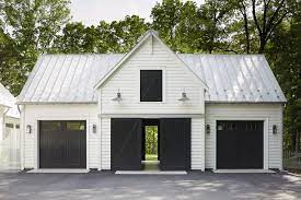 White pole barn with black roof. Classic Farmhouse 8226 Projects 8226 3north Garage Exterior Farmhouse Garage Garage House
