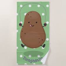 Cute Happy Potato Jumping Rope Cartoon Beach Towel Zazzle Com In 2020 Custom Beach Towels Beach Towel Happy Potato