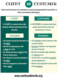 Client Vs Customer Difference Between Customer Vs Client With Useful Examples Confuse Learn English Words English Vocabulary Words English Learning Spoken