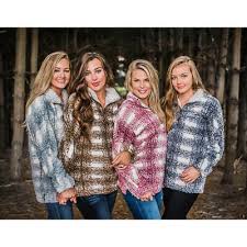 True Grit Womens 1 4 Zip Frosty Tipped Plaid Sherpa Pullover Sweater S M Ebay