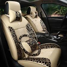 Luxurious Leopard Print Ice Silk And Rayon Car Seat Covers Car Seats Cleaning Leather Car Seats Sheepskin Car Seat Covers