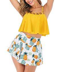 Womens Two Piece Swimsuit High Waisted Tummy Control Bathing Suits Ruffle Flounce Crop Top Bikini With Swimsuits High Waisted Crop Swimsuits Crop Top Swimsuit