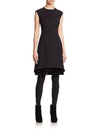 Akris Punto Neoprene Sequin Hem Dress Black Size 1 Black Pleated Dress Black Flare Dress Dresses
