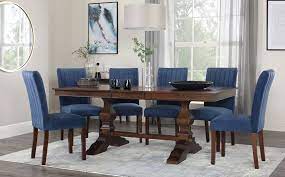 Cavendish Dark Wood Extending Dining Table With 8 Salisbury Blue Velvet Chairs Blue Velvet Chairs Traditional Dining Room Table Velvet Chair