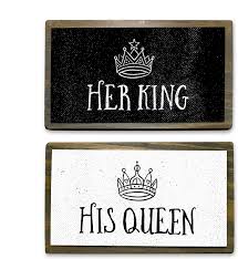 This farmhouse sign diy is so simple that you might end up addicted to making that you make a whole bunch learn how to make a diy large foam board farmhouse sign with this dollar tree hack! Amazon Com Anvevo Her King His Queen Two 6 Handmade Rustic Couple Metal Wood Signs Cute Rustic Wall Decor Art Farmhouse Decorations Couple Bathroom Signs Home Kitchen