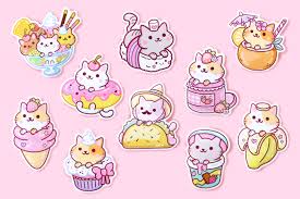Kawaii Food Cats Sticker Set Vinyl Stickers Cat Stickers Kawaii Stickers Kawaii Drawings