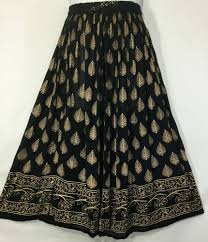 Black And Gold Skirt Women A Line Long Skirt Black Gold Skirt Modest Fashion Beach Wear Rayon Skirt Handmade Aline Black Skirt Long Rayon Skirt Indian Skirt