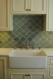 Cream Cabinets Brass Hardware Green Arabesque Tile Backsplash Arabesque Tile Backsplash Kitchen Tiles Backsplash Green Backsplash