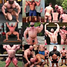KREA - muscle bear daddy strongman with lean men worshipping his body