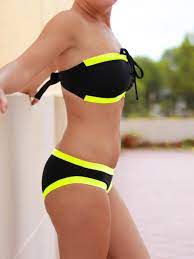 Best Black Bandeau Big Bust Swimwear Color Block Swimwear Big Bust Swimwear Swimwear