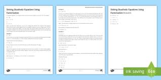 Start studying solving quadratics by factoring. Solving Quadratic Equations By Factorising Worksheet