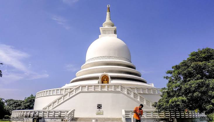 Rumassala Peace Pagoda Japanese white stupa panoramic views Galle Fort Unawatuna Bay Indian Ocean Sri Lanka