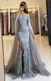 Sheath Prom Dresses Off The Shoulder Prom Dresses Detachable Train P Evening Dresses With Sleeves Prom Dresses Long With Sleeves Long Sleeve Mermaid Prom Dress
