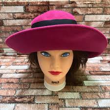 Frank Olive Vintage 1960's Fuchsia Wide Brim Hat with Black Band