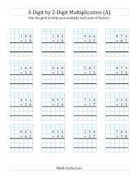 Maths Worksheets With Grids The 3 Digit By 2 Digit Multiplication With Grid Sup Multiplication Worksheets Math Fact Worksheets Math Multiplication Worksheets