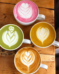 Rainbow Vegan Lattes Turmeric Beetroot Matcha Lattes A Rwandan Natural Coffee Latte All Vegan And Caff Coffee Latte Cubano Coffee Blackberry Smoothie