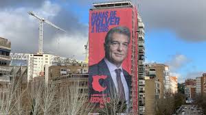 @estimemelbarca pàgina oficial | official page www.joanlaporta.cat. Hola Madrid Barcelona Presidential Candidate Laporta Hangs Huge Banner Next To Real S Bernabeu Stadium